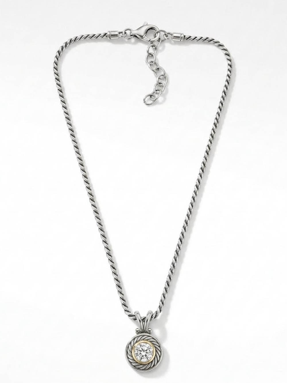 Brighton Two Tone Rope Scroll Circle Pendant Necklace Silver Gold Crystal